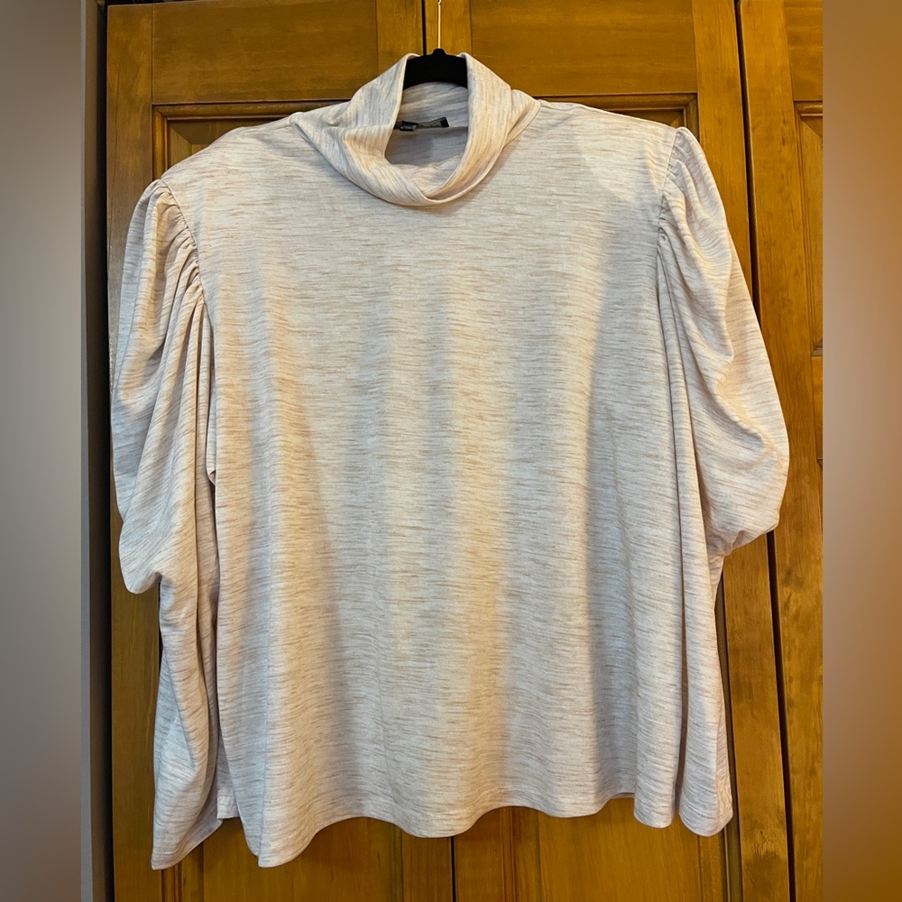 Crest heather puff sleeve long sleeve mock turtlenecks top.
